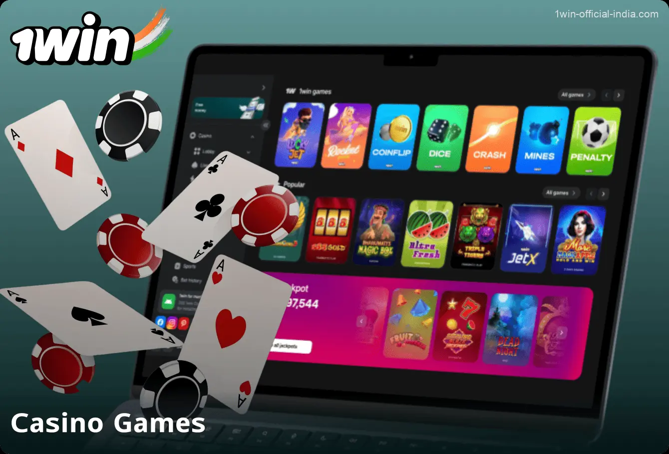 Casino games catalog on the 1Win website for players from India